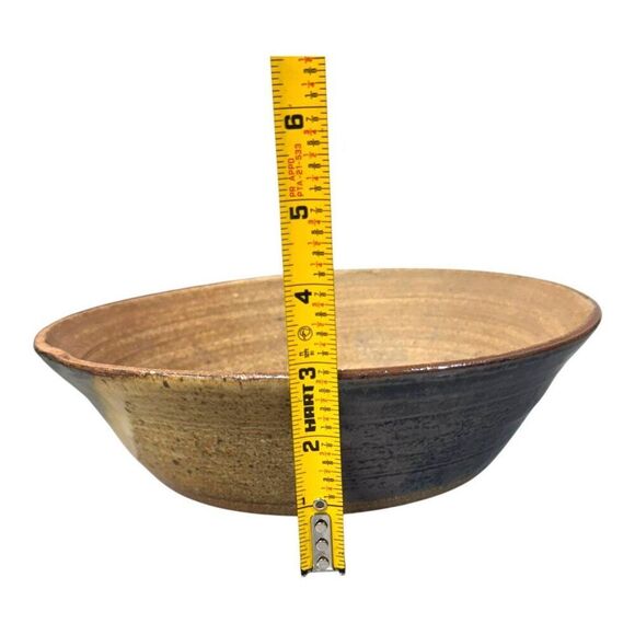 Vintage Studio Pottery 1976 Marge Pottery Abstract Bowl Brown Blue Glazed 9.5" - Picture 5 of 7